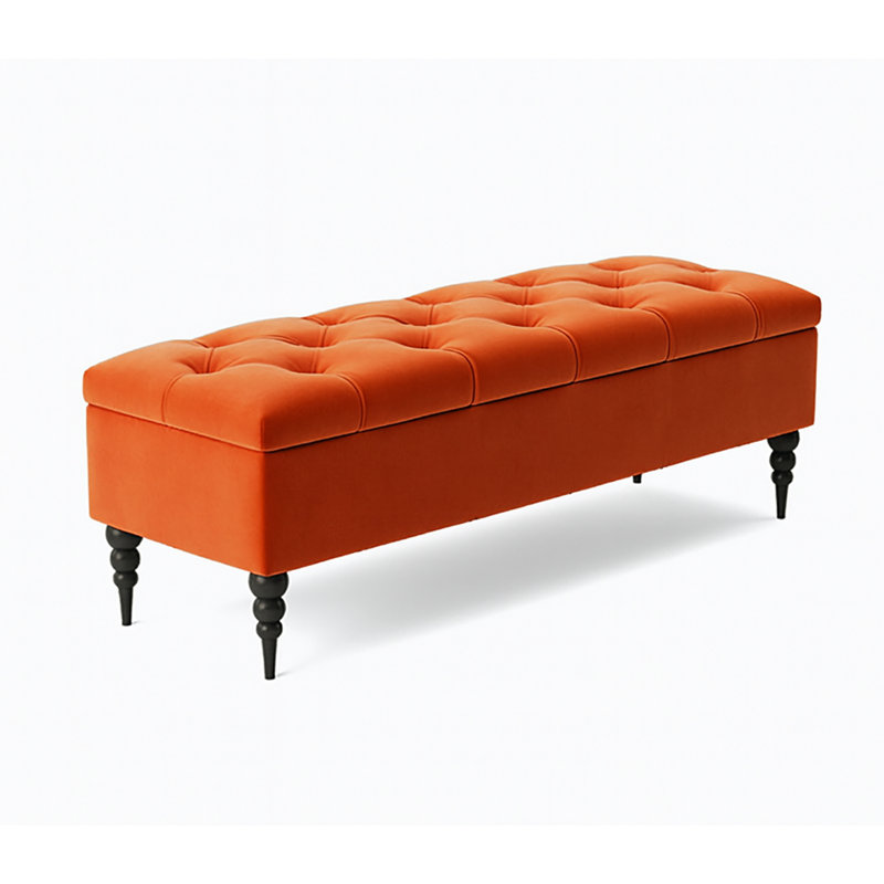 Safar Wide Tufted Rectangle Ottoman Storage Bench – Upholstery Plush Velvet Shoe Bench with Black Turned Wooden Legs