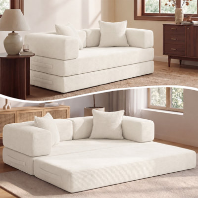 Canapé-lit convertible de 63 po 4-en-1, canapé modulaire en velours côtelé avec ensembles de cadres, futon moderne pour salon, base antidérapante, sans assemblage