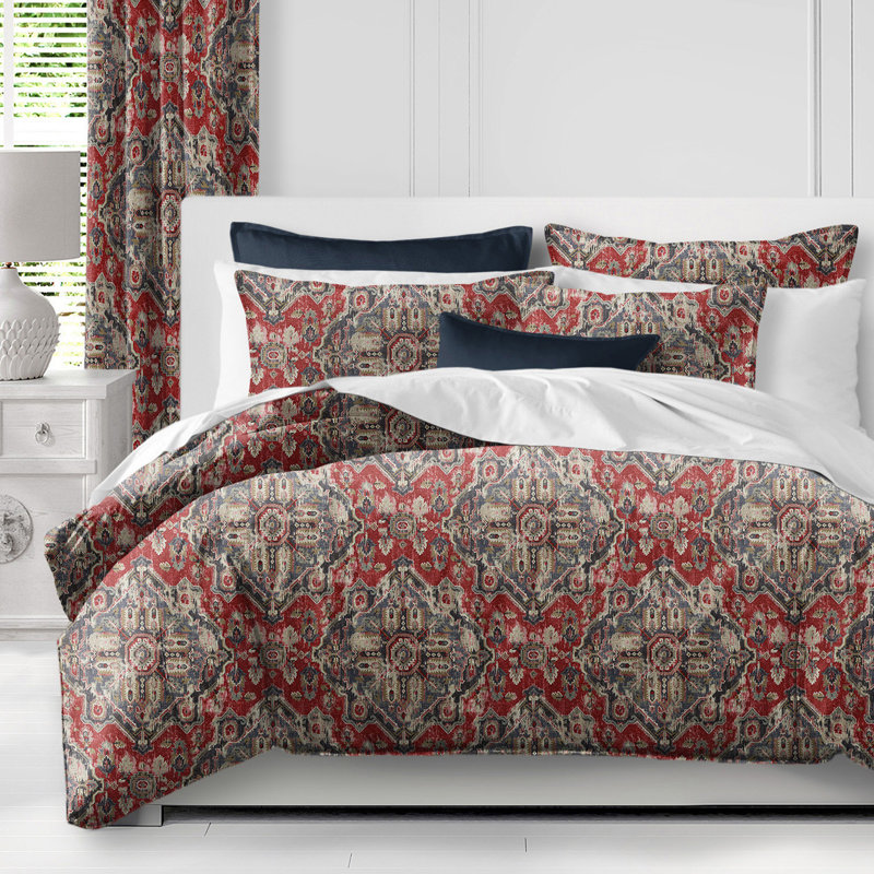 Tangier Red/Blue Linen Set Coverlet/Bedspread Set, California King Coverlet + 2 King Shams
