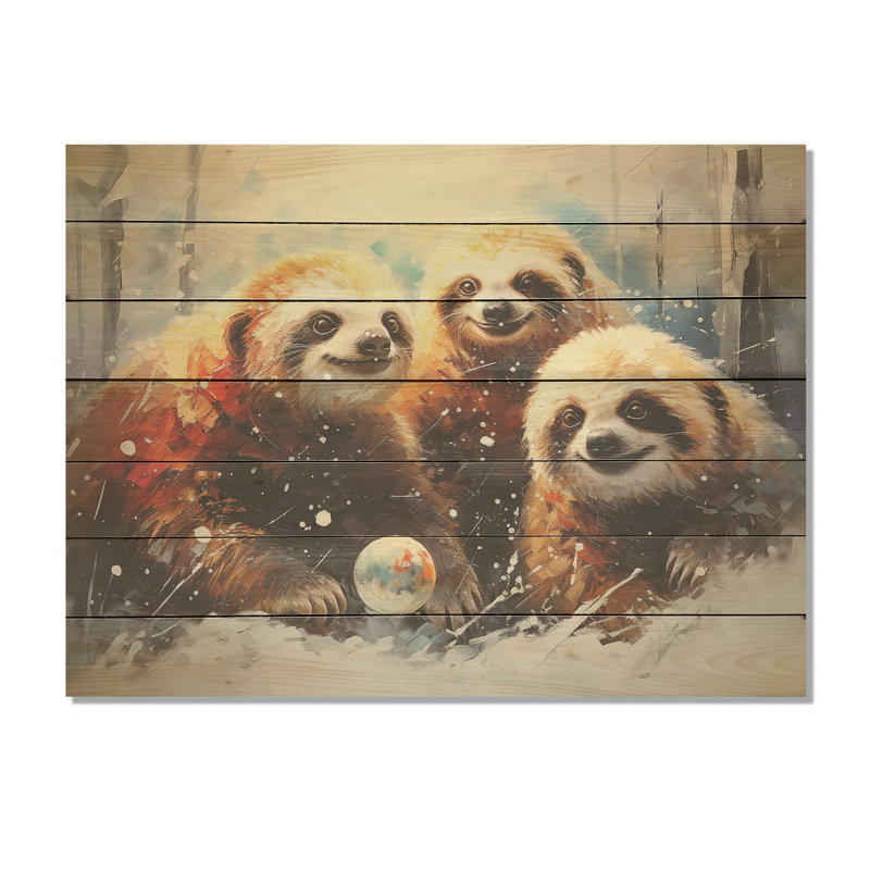 Brown Sloths Winter - paresseux sur bois, H 10 po x l 20 po