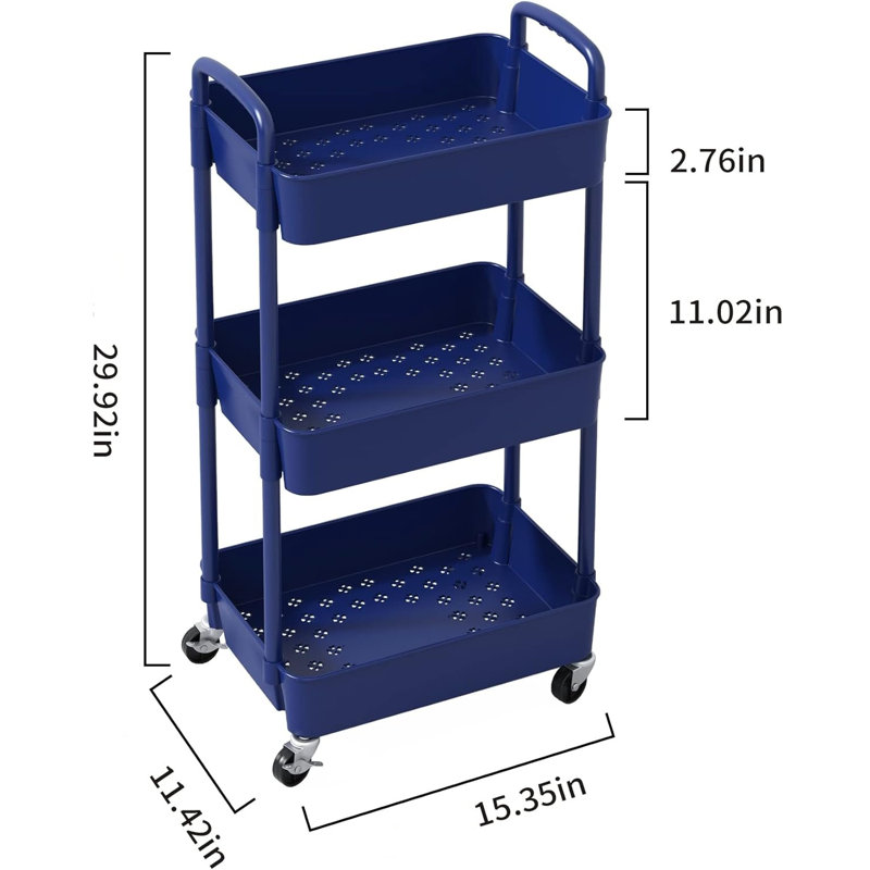 Plastic Rolling Utility Cart with, Blue