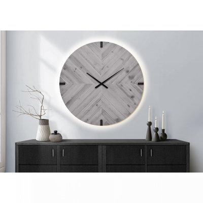 Horloge murale, ronde, 30 po, grande horloge murale, grise, contemporaine, moderne