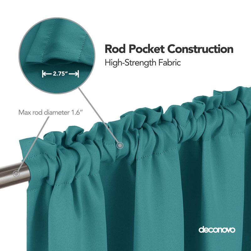 Room Darkening Rod Pocket Thermal Insulated Blackout Curtains (Set of 4), 52" W x 36" L, Teal