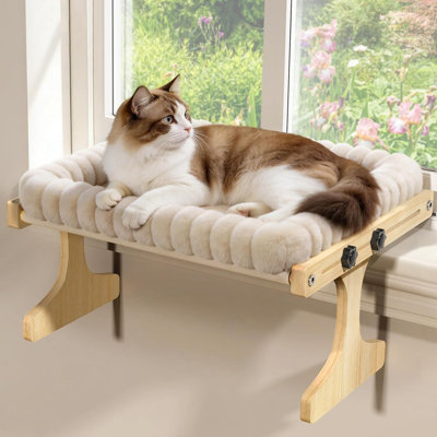 Cat Perch for Window Cats Hammock Indoor Bed for Window Adjustable Wooden Frame Bird Watching Sunbathing Space