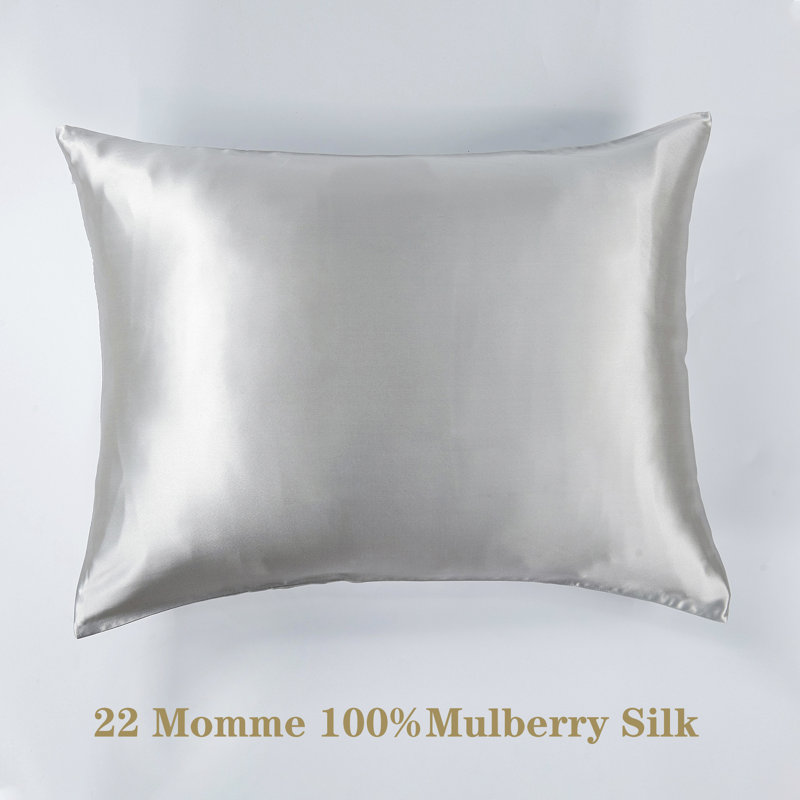 Taie d'oreiller 100% soie de mûre, Taie d'oreiller pour lit simple, Argent