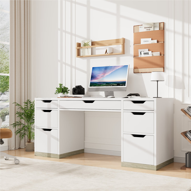 Executive Desk with Storage Drawers, 54 Inch Computer Desk with 7 Drawers and File Cabinet for Home Office, Bedroom, Workspace for Work Study Writing