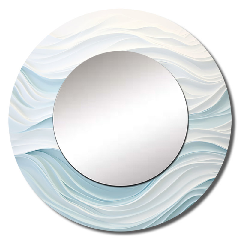Blue And White Simplicity Wave - Abstract Marble Round Mirror Wall Decor_MTMIR109503, 23" x 23"