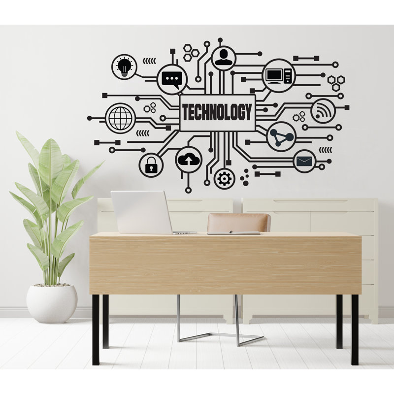 Décalcomanie d'art mural en vinyle technologie, autocollant de carte de circuit imprimé, décoration murale de bureau, autocollant mural de logiciel de gestion, ordinateur de bureau 309RS