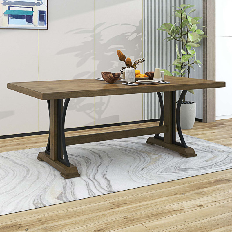 Bavia Solid Wood Base Dining Table, Walnut