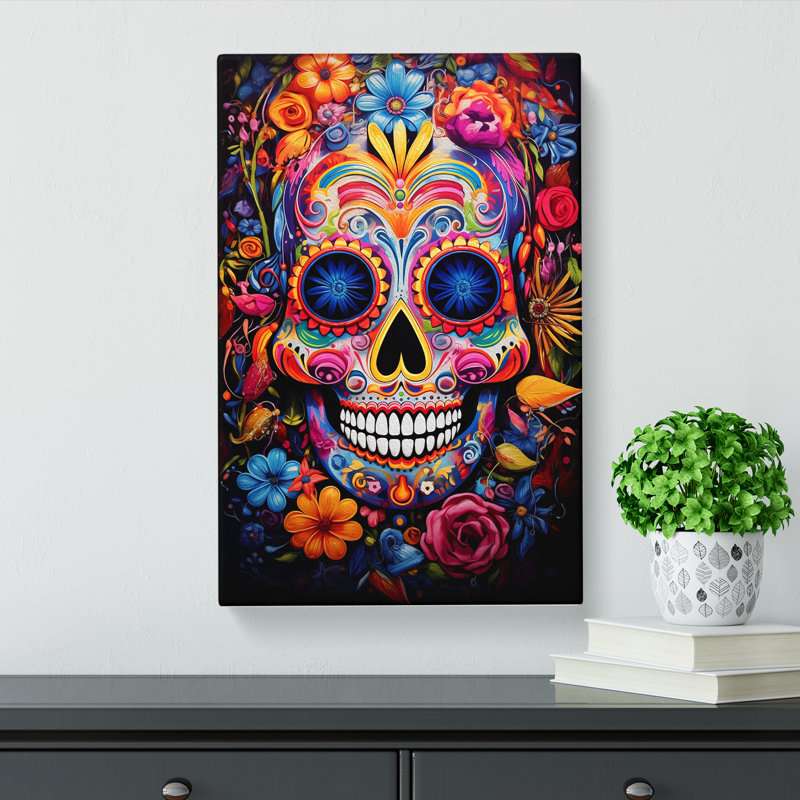 Sugar Skull Expressionism Art - Wrapped Canvas, 50cm H x 35cm W x 3cm D