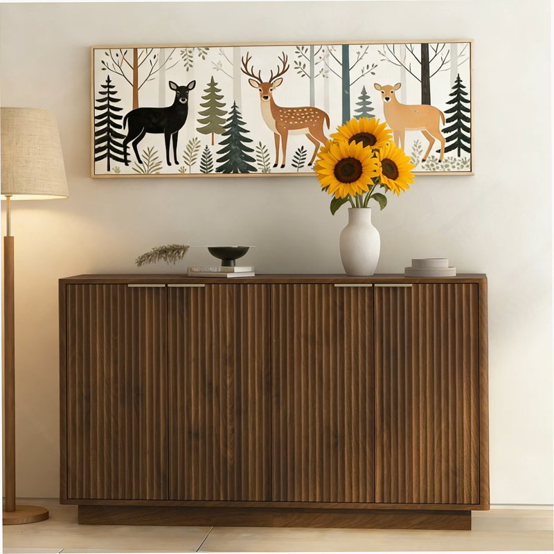 Buffet en bois moderne avec rangement, grand buffet cannelé avec tablettes réglables, crédence, console d'appoint
