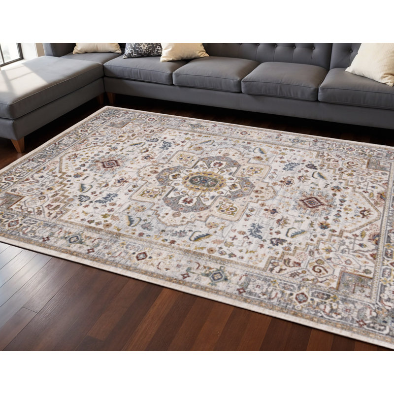 Tapis médaillon crème et bleu 8 pi x 10 pi