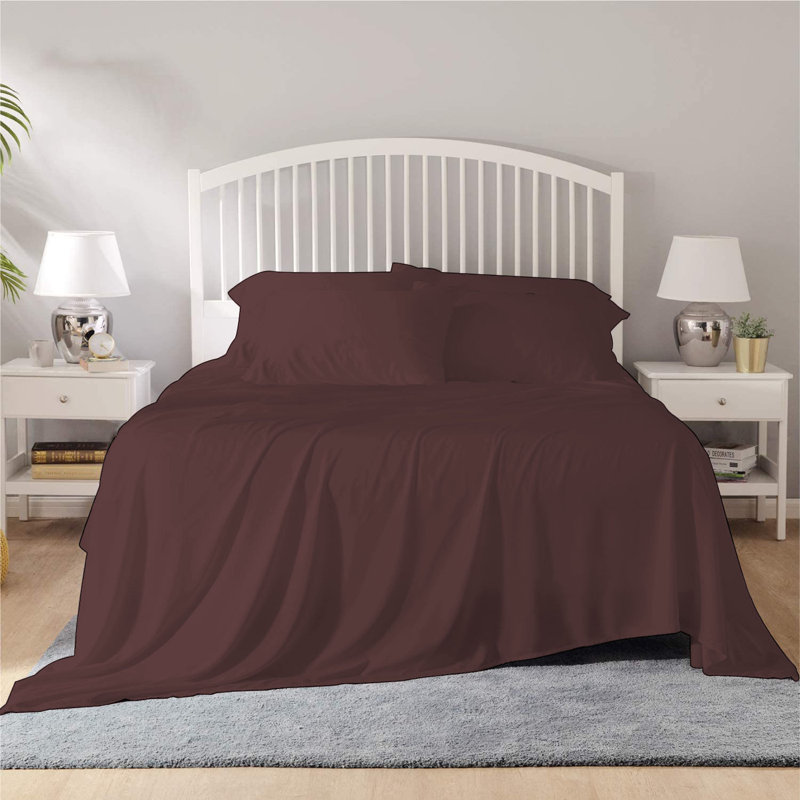 Bamboo Sheet Set, Queen Sheet Set + 1 Fitted Sheet + 4 Pillowcases, Chocolate