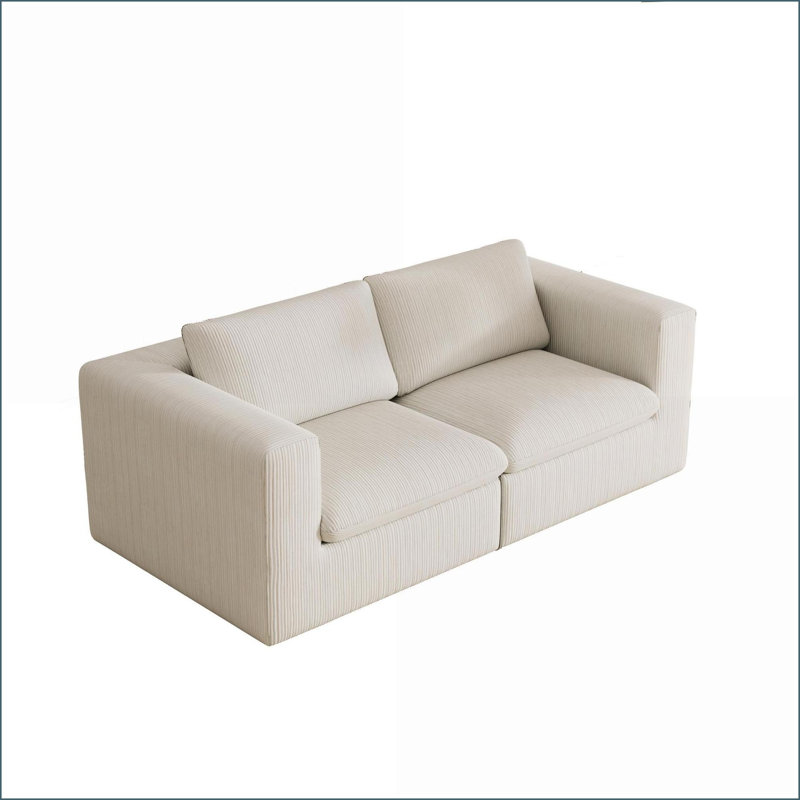 Canapé modulaire, causeuse modulaire 2 places 78,8 pouces pour petits espaces | Velours côtelé | Rayures beiges