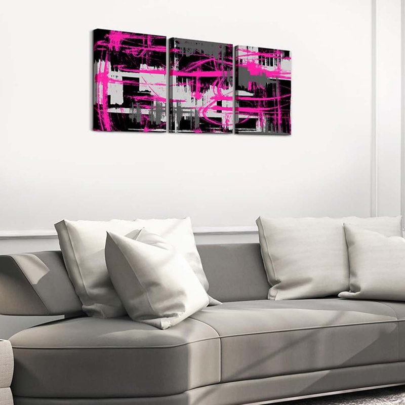 3 Piece Wrapped Canvas Print, Pink