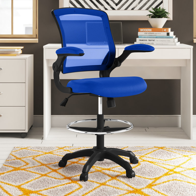 Modway Veer Drafting Chair - Reception Desk Chair - Flip-Up Arm Drafting Chair, Blue