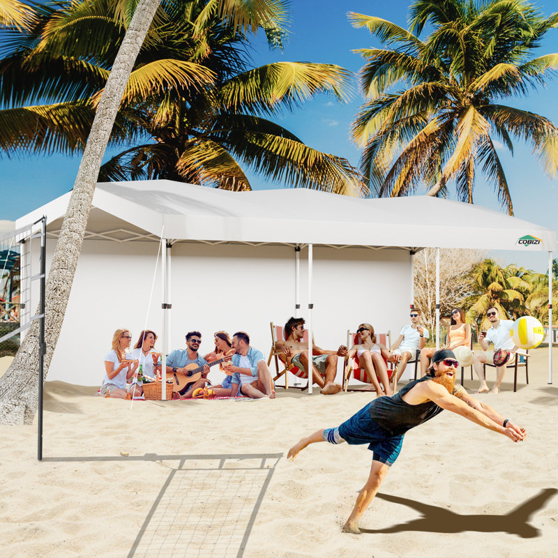 10x30 Pop up Canopy with 3 Sidewalls, One Push Party Tent , White