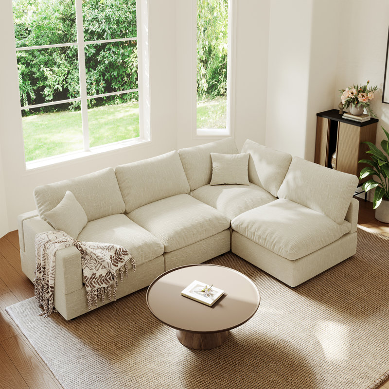 Canapé modulaire 95,4 po, canapé modulaire Cloud Couch pour salon, chambre à coucher, Beige