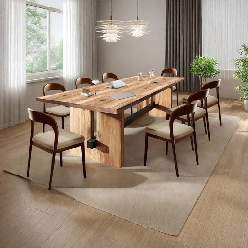 Ensemble de table de salle à manger rectangulaire en bois massif pour 8 personnes, grande table de banquet
