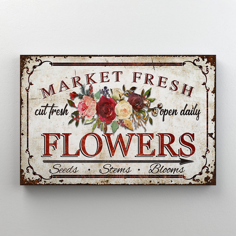 «Roses - Market Fresh Flowers Seeds Stems Blooms», reproduction d'art graphique sur toile tendue, H 24 po x l 36 po x P 2 po