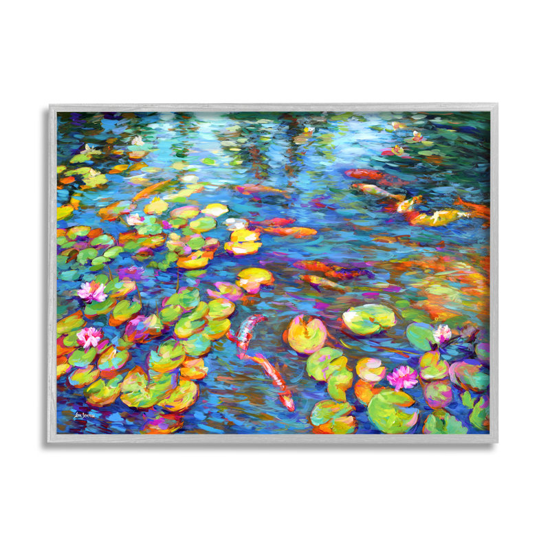 Poisson koi et nénuphars par Leon Devenice, H 16 po x l 20 po x P 1,5 po
