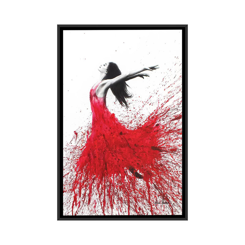 « rose danse », impression sur toile, H 26 po x l 18 po x P 1,5 po, Toile avec cadre noir, Pas de tapis