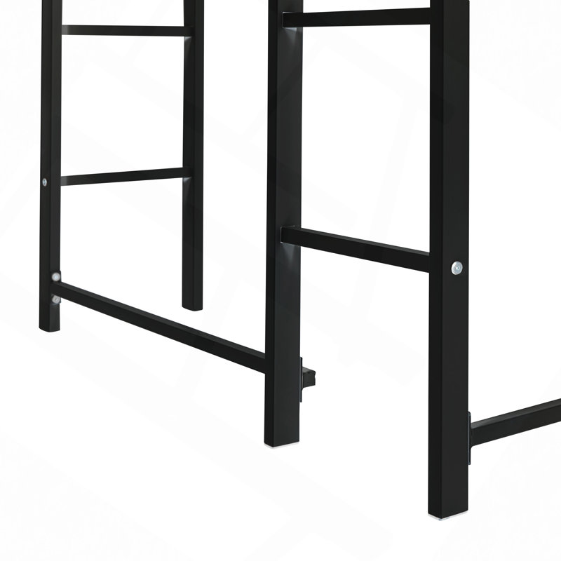 Lit mezzanine simple en métal avec 2 tablettes et un bureau, Lit simple, Noir