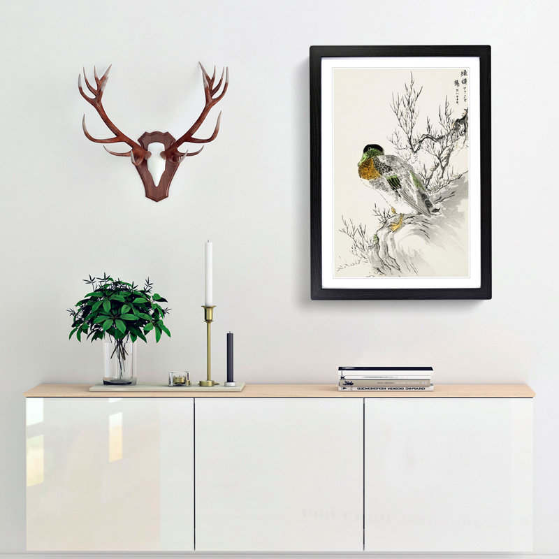 Mallard Duck & Willow by Numata Kashu - Picture Frame Painting Print, 60cm H x 40cm W x 2cm D, Black