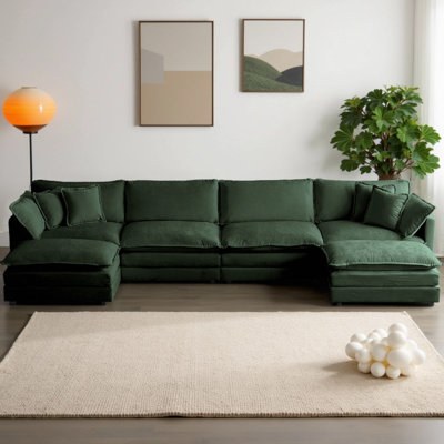 U-Shaped Chenille Sectional Sofa with Double Ottomans - Modular 4-Seater Comfort Couch, Reversible Deep Seat Design with Premium Fabric & Flexible Liv by Latitude Run