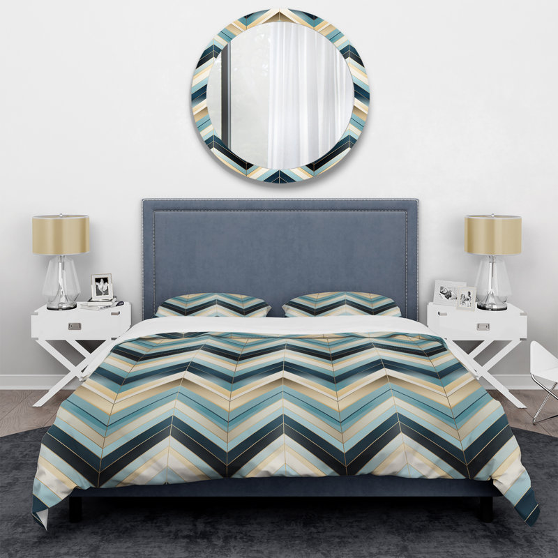 Tiles Blue And White Chevron Dreams - Ensemble de housse de couette géométrique