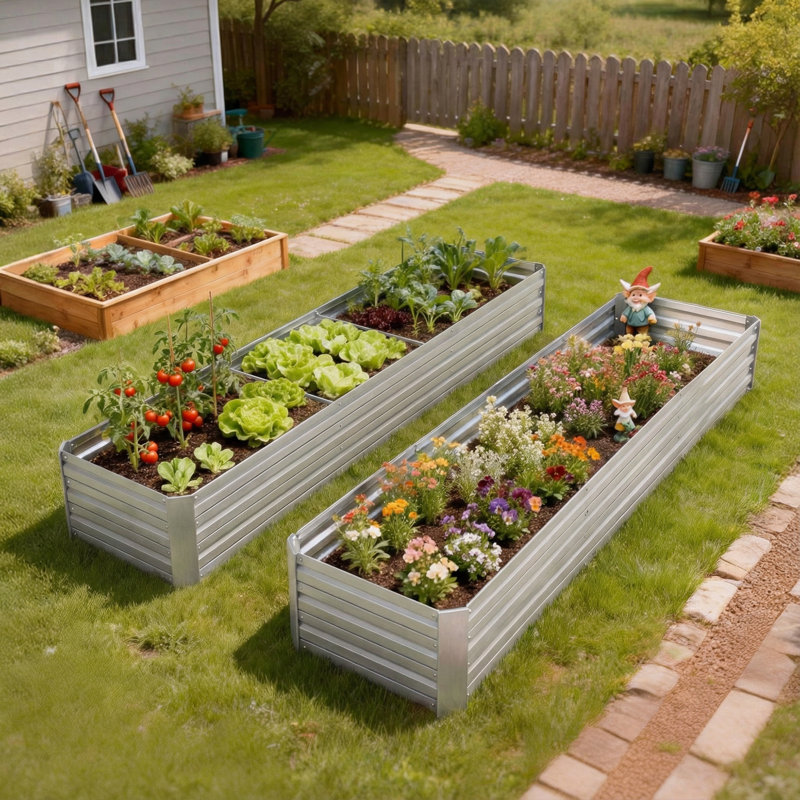 Grande jardinière surélevée galvanisée 8x2x1ft, 11,8 po H x 94,5 po L x 23,6 po P, Argent argent, 1