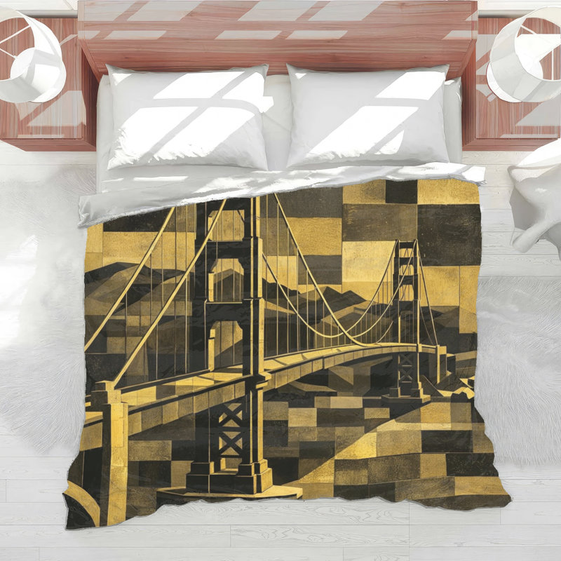 Golden Gate Bridge Comforter, Twin, Dark Gold Black