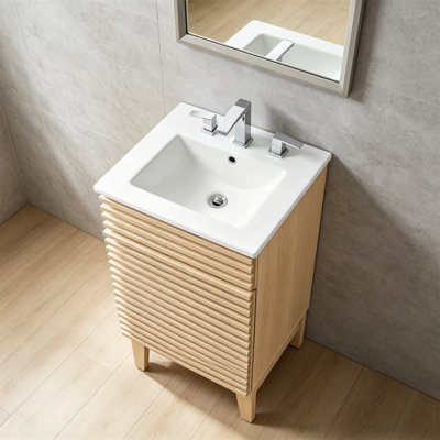 Integrated Bathroom Vanity With Sink Set, Ceramic Basin Under Table+Moisture-Proof Solid Wood Cabinet, Large Capacity Storage Drawers, Modern Minimalist Design, Dry And Wet Separation Storage, Universal For Master And Guest Bathrooms
