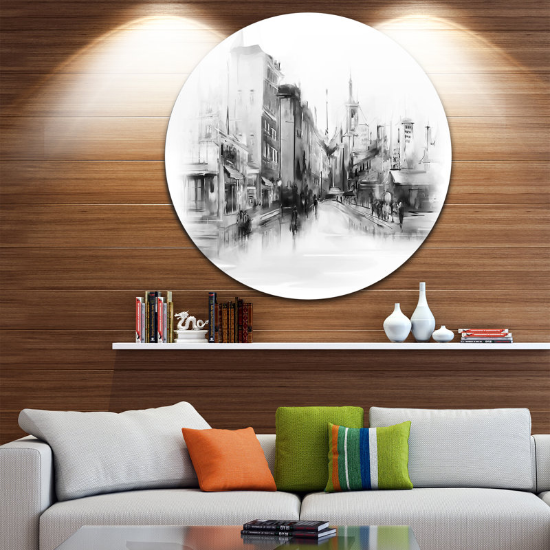 «Black and White City», impression sur métal, H 23 po x l 23 po x P 1 po