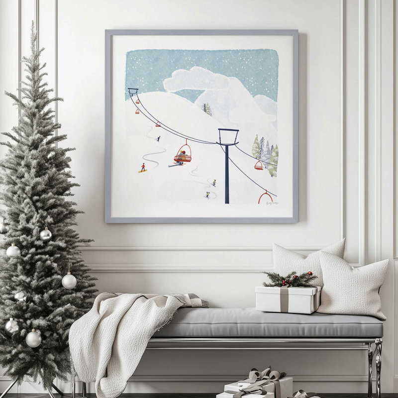 Imprimé hivernal d'hiver, H 13,75 po x l 13,75 po, Cadre simple en or poli, bois massif