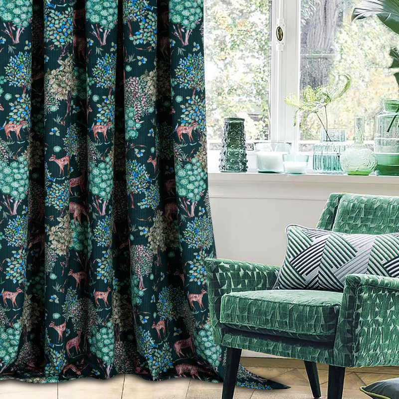 Cochere VELOUR Room Darkening Curtain Pair, 114cm Width x 122cm Drop, Green