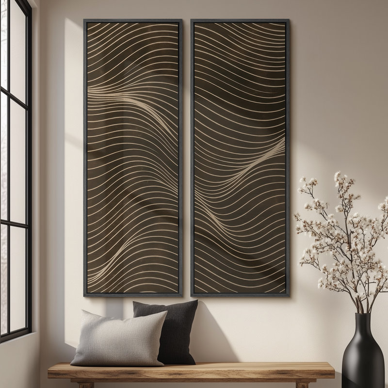 «Vintage Landscape Wall Art», ensemble de 2 toiles encadrées 20 x 60 pouces, Noir