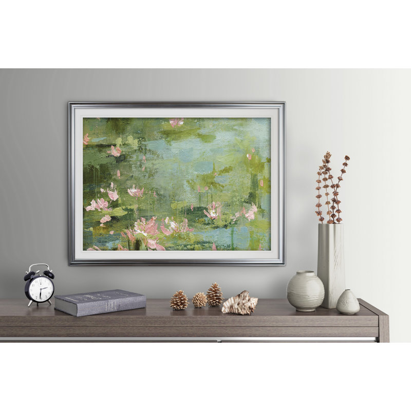 « celadon les nymphéas ii », reproduction de peinture à l’acrylique encadrée, Argent, H 20 po x l 24 po x P 1,5 po