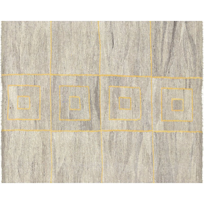 One-of-a-Kind Hand-Knotted 1960s 3'6" x 4'4" Wool Area Rug in Gray/Yellow