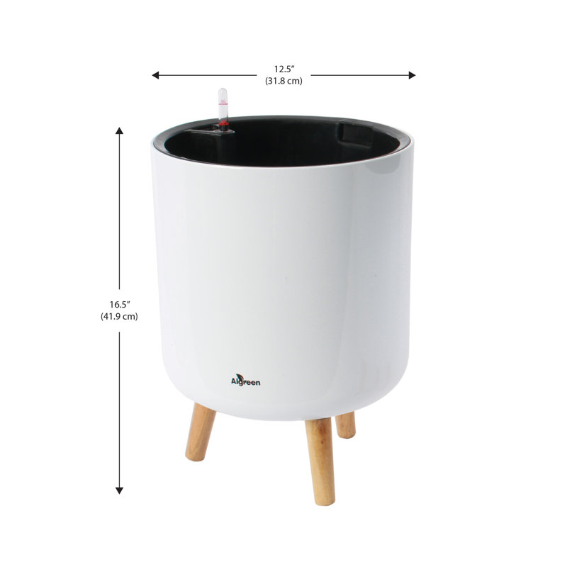 Modena Self-Watering Planter with Stand, 17.25"H x 13.4"W x 13.4"D, White