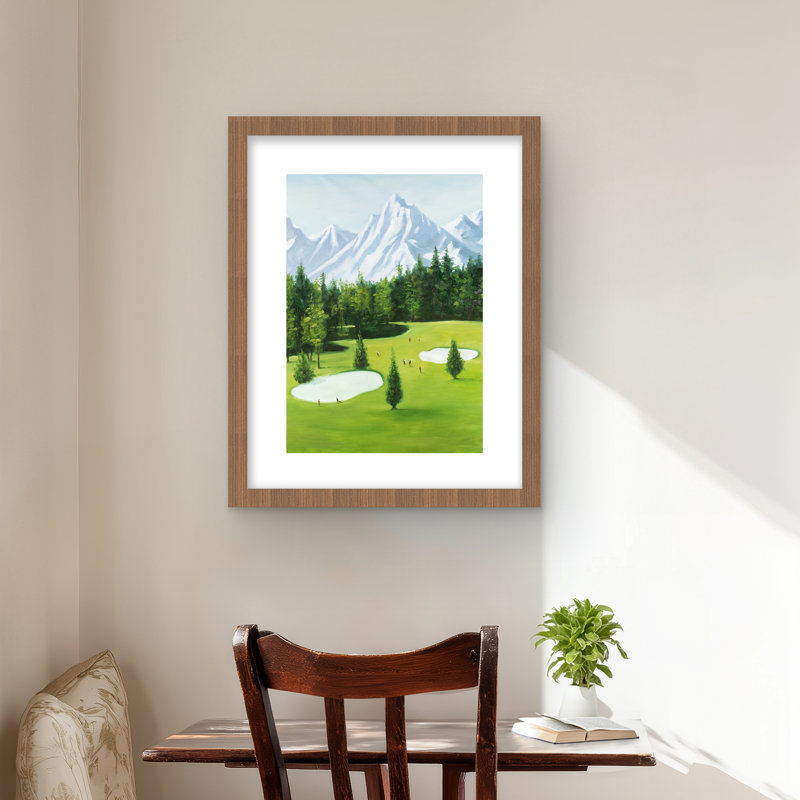 Golf Course with Mountains View - Trees Office Framed Print, Brown, 20" H x 16" W