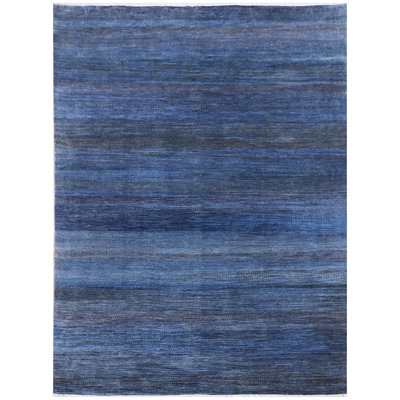 Tapis bleu foncé et brun noué à la main de haute qualité