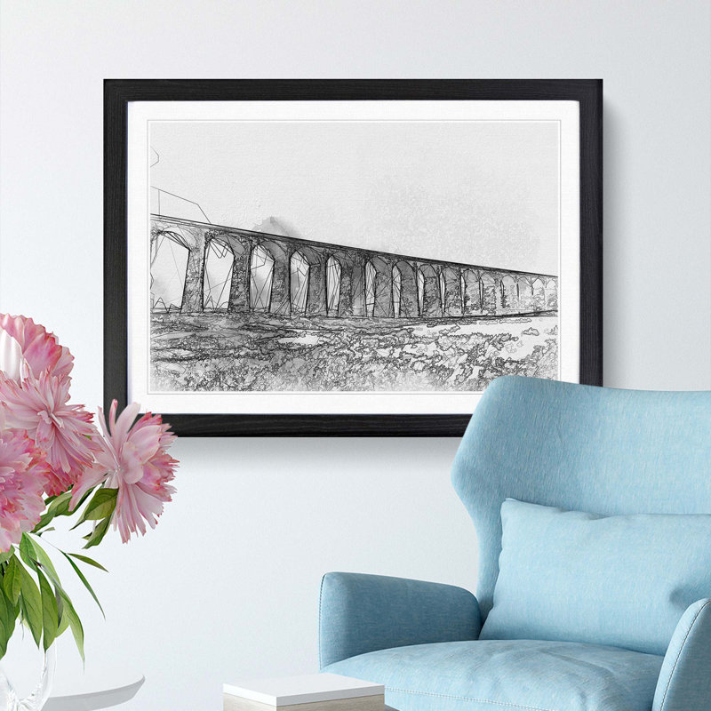 The Ribblehead Viaduct in Yorkshire in Abstract - Picture Frame Graphic Art Print, 40cm H x 60cm W, Black