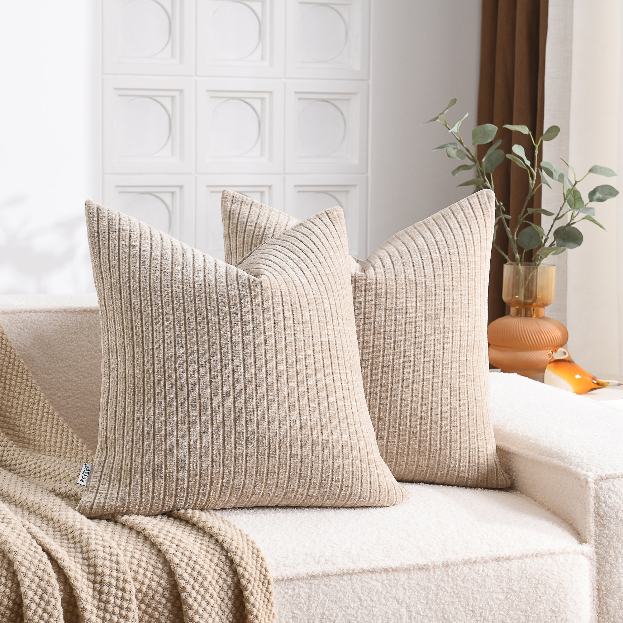 NordECO HOME Soft Chenille Stripes Solid Cushion Cover Cozy Neutral Farmhouse Pillow Covers & Reviews | Wayfair