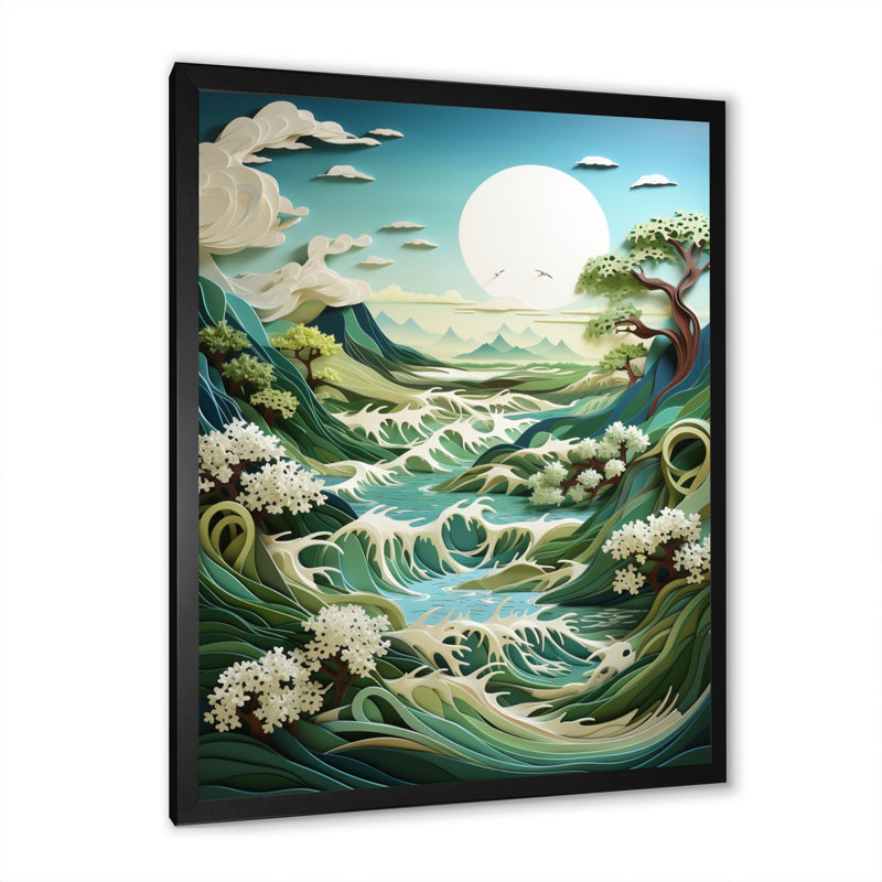 «Coastal Windswept Dunes Papercut», reproduction d'art nautique et de plage, H 44 po x l 34 po, Cadre photo noir