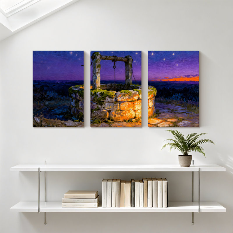 Abstrait nuit étoilée, ensemble de 3 reproductions d'art sur toile en pierre, H 24 po x l 48 po