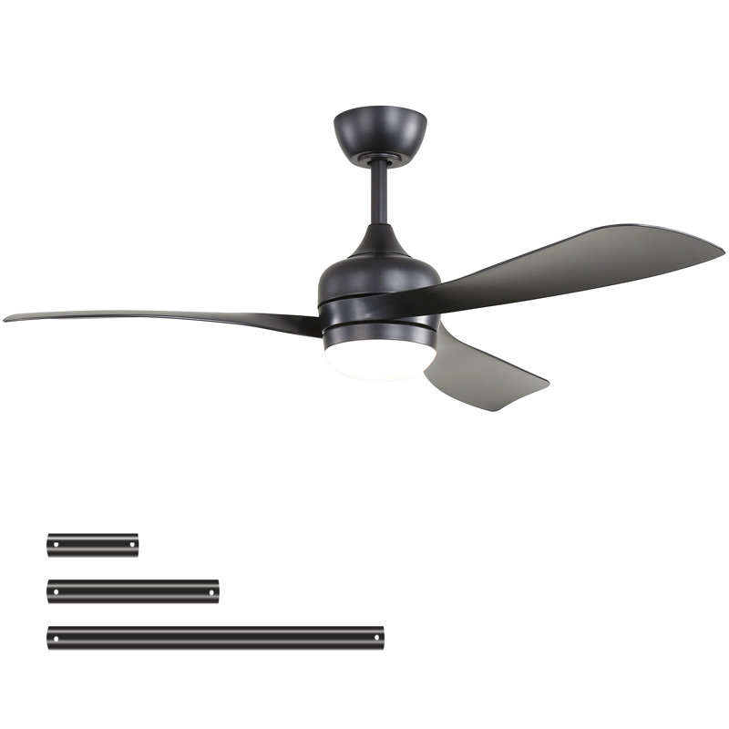 52-Inch Black Ceiling Fan With 3 Abs Blades,Remote Control,Reversible Dc Motor,Noiseless,3 Downrods Available,Led Dimmable