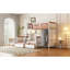Lit superposé simple au-dessus d'un lit double en bois avec garde-robe, tiroirs, tablettes et lumière DEL (blanc + orange)