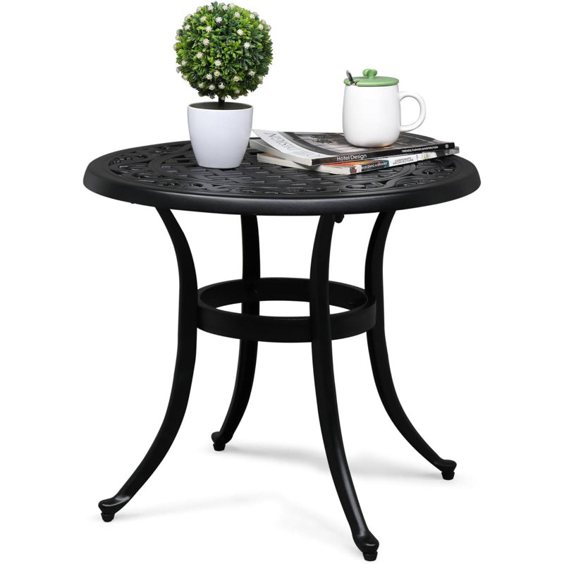 Table d'appoint extérieure en fonte d'aluminium, Noir, noir, noir, noir