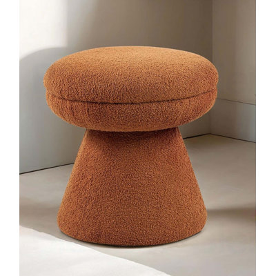 Contemporary 1pc Round Top Accent Stool Teddy Fabric Pedestal Base Mushroom Shape Design Saddle Brown Primary Living Room by Brayden Studio